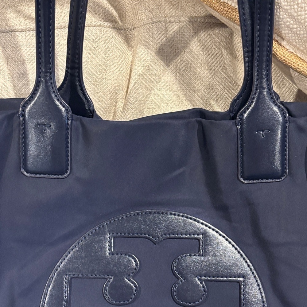 Tory Burch Navy Tote Bag with Logo - Picture 7 of 14